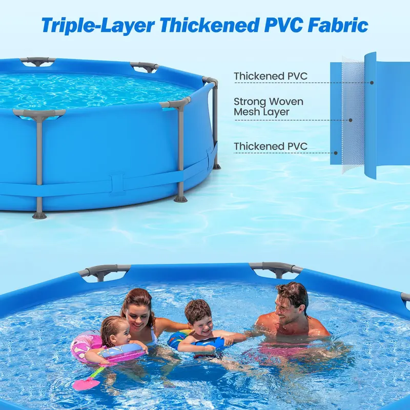 10' Square Family-Friendly Above-Ground Pool Kit with PVC Liner & Drain Valve