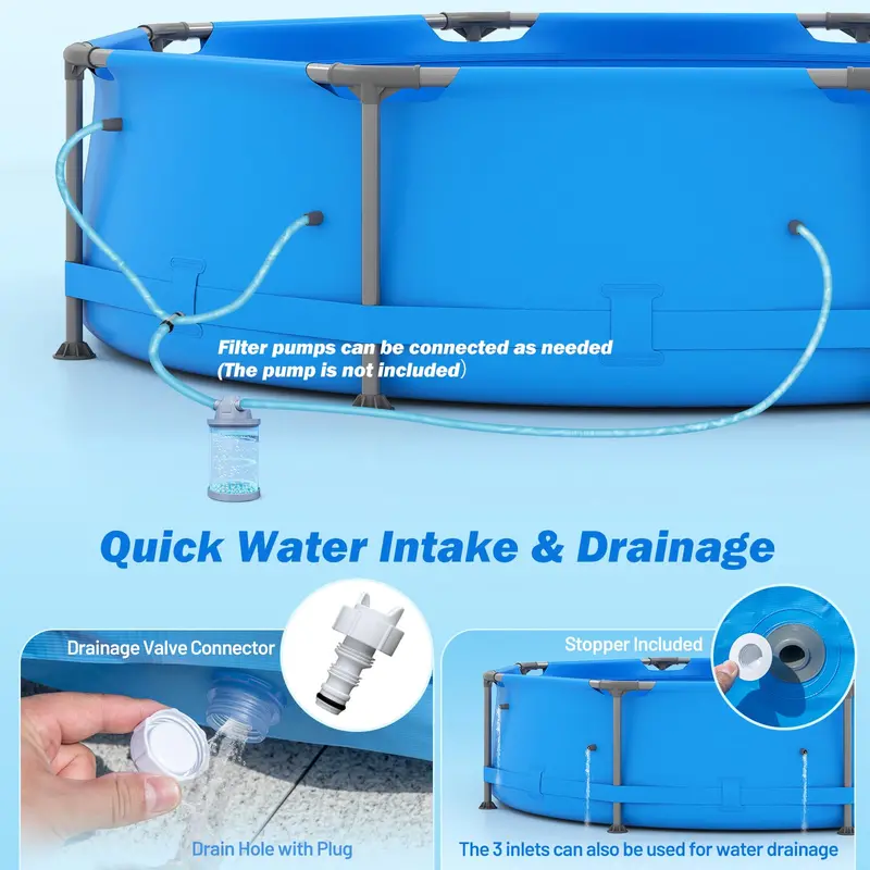 10' Square Family-Friendly Above-Ground Pool Kit with PVC Liner & Drain Valve