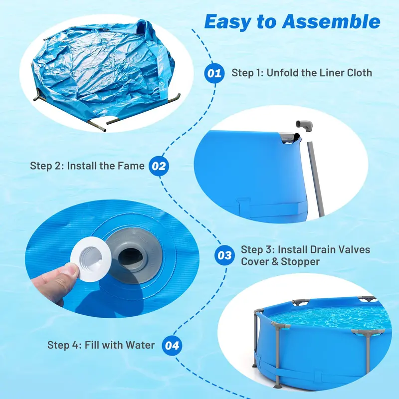 10' Square Family-Friendly Above-Ground Pool Kit with PVC Liner & Drain Valve