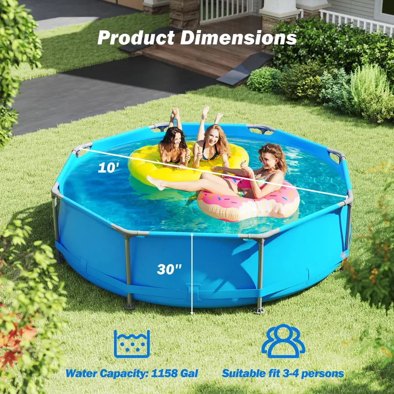 10' Square Family-Friendly Above-Ground Pool Kit with PVC Liner & Drain Valve