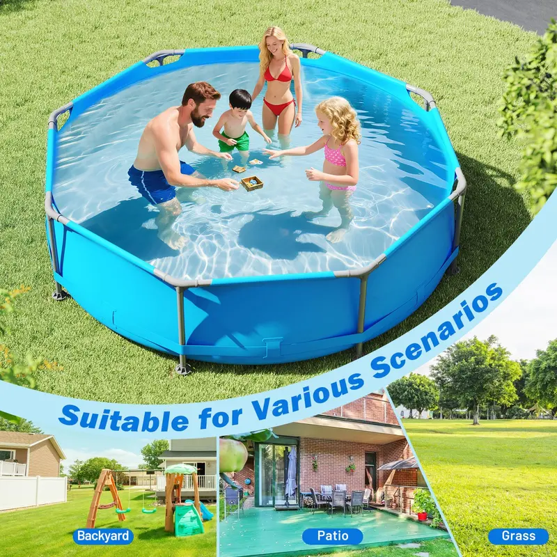 10' Square Family-Friendly Above-Ground Pool Kit with PVC Liner & Drain Valve