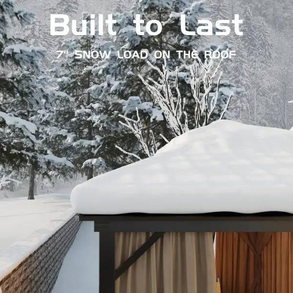 10' x 10' All-Weather Hardtop Gazebo – Dual Metal Roof, Aluminum Structure, Netting & Curtains, Khaki Patio Shelter