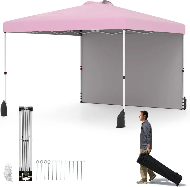 10 x 10 Foot Portable Canopy Tent – Includes One Sidewall & Wheeled Storage Bag