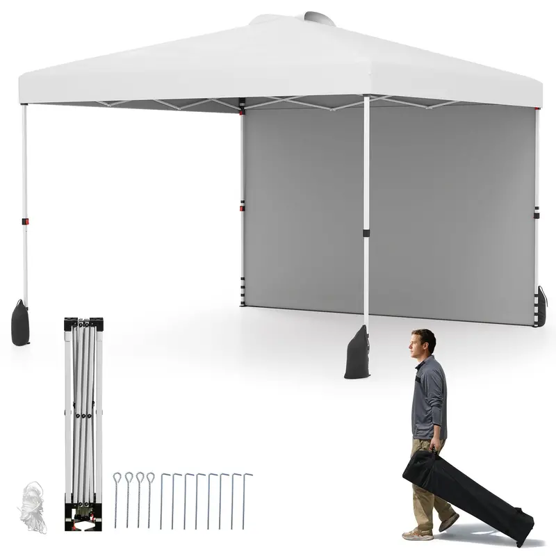 10 x 10 Foot Portable Canopy Tent – Includes One Sidewall & Wheeled Storage Bag