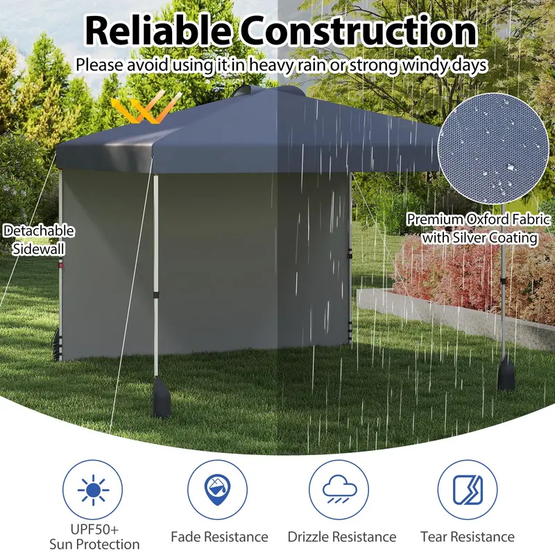 10 x 10 Foot Portable Canopy Tent – Includes One Sidewall & Wheeled Storage Bag