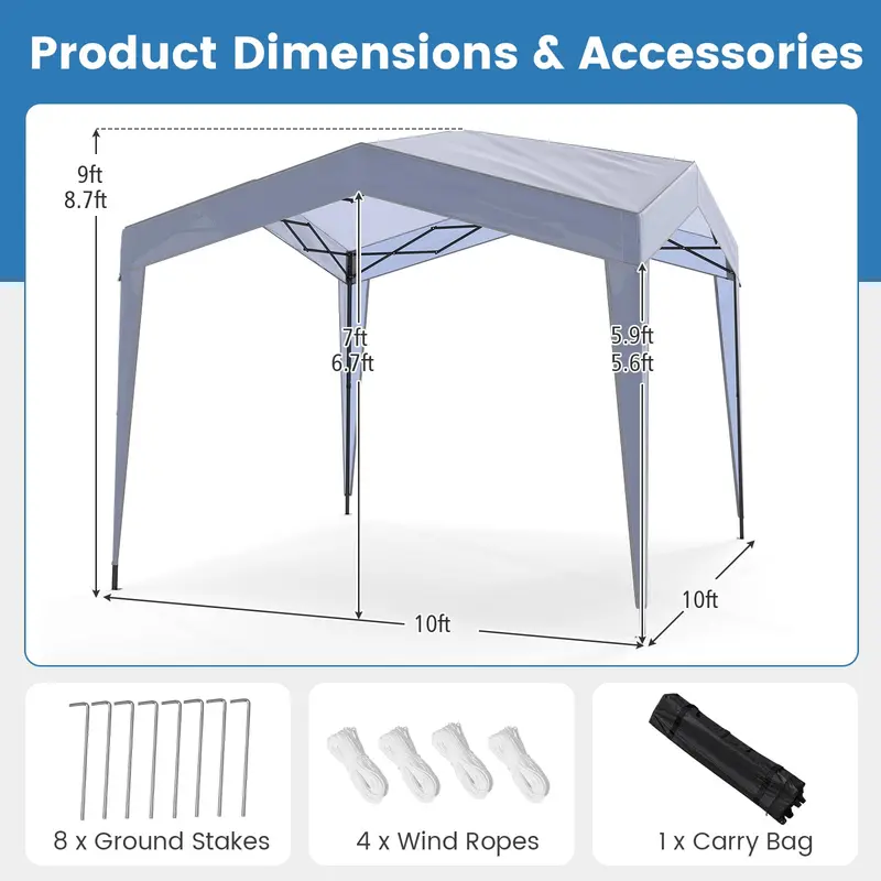 10' x 10' Heavy-Duty Pop-Up Gazebo – Elevated Canopy Shelter with Easy Setup
