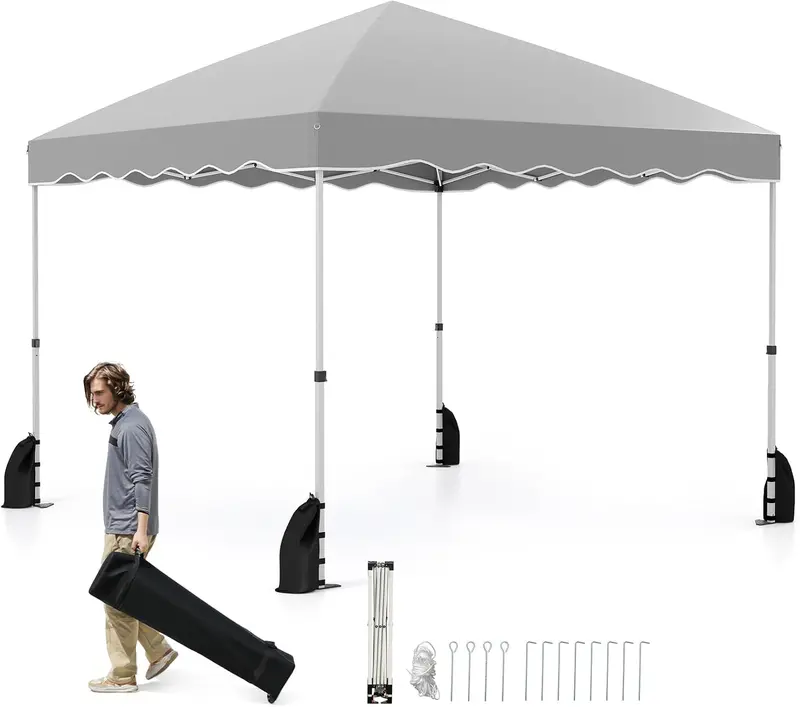 10' x 10' Instant-Setup Canopy Tent with Rolling Carry Bag for Easy Transport