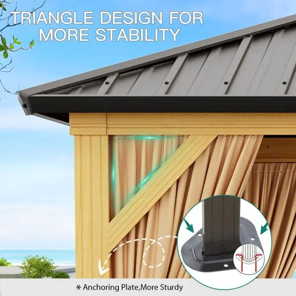 10' x 13' Galvanized Steel Hardtop Gazebo – Double Roof, Aluminum Frame, Mosquito Netting & Sunshade Curtains, Khaki