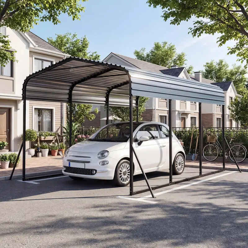 10' x 14.5' Heavy-Duty Galvanized Steel Carport Shelter for Outdoor Vehicle Protection