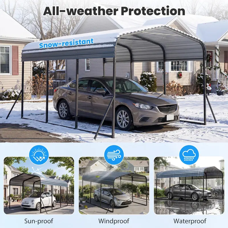 10' x 14.5' Heavy-Duty Galvanized Steel Carport Shelter for Outdoor Vehicle Protection