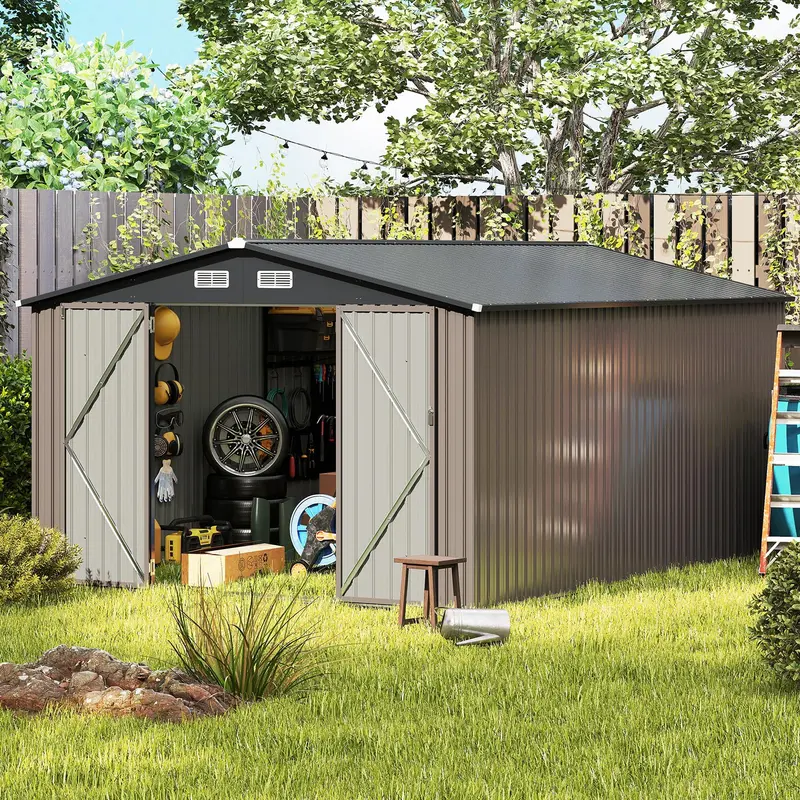 10' x 14' Heavy-Duty Outdoor Storage Shed — Wind-Resistant Galvanized Steel Construction