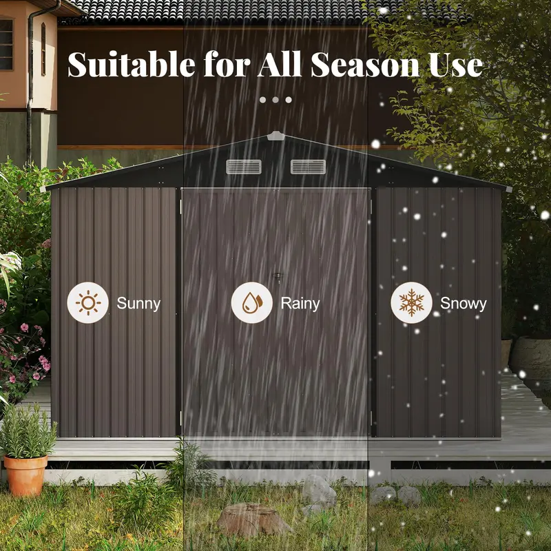 10' x 14' Heavy-Duty Outdoor Storage Shed — Wind-Resistant Galvanized Steel Construction