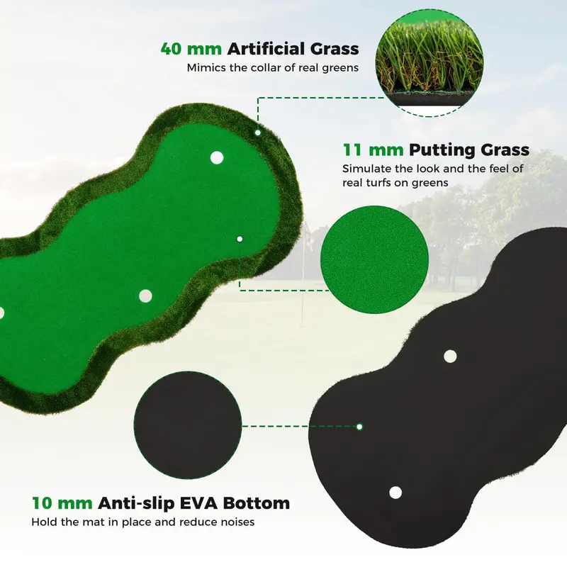 10' x 5' Backyard Golf Putting Green with 3 Holes & Flag Markers