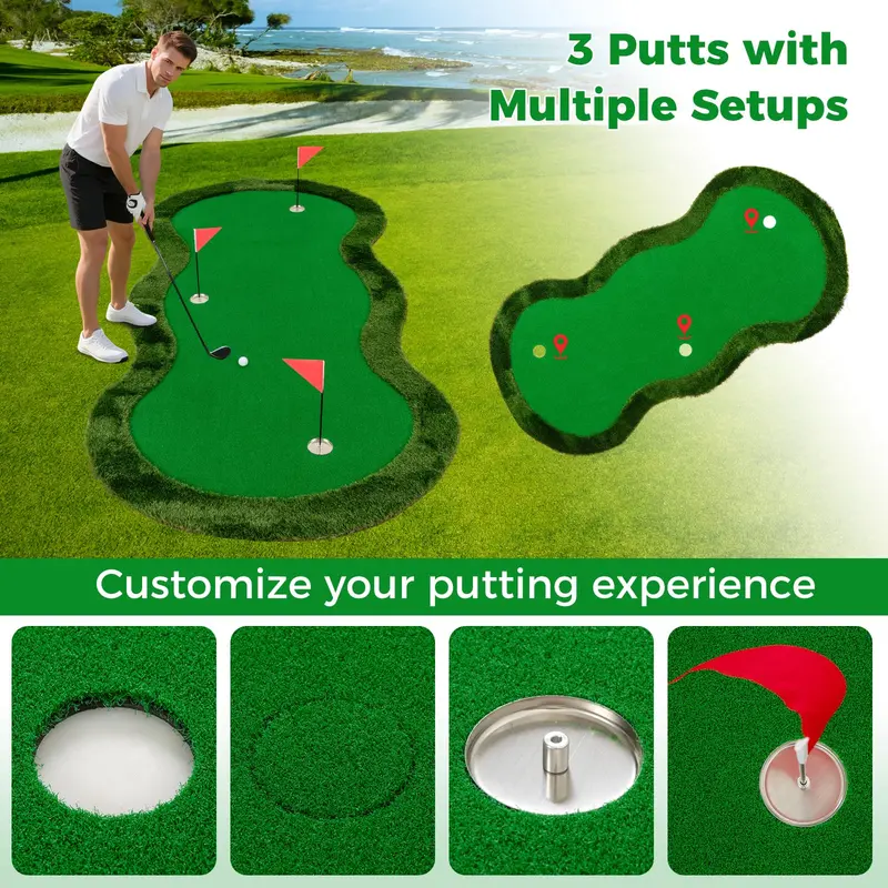 10' x 5' Backyard Golf Putting Green with 3 Holes & Flag Markers
