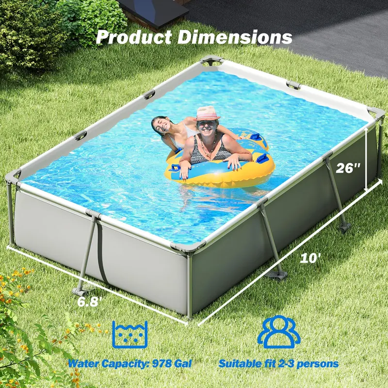 10' x 6.8' Rectangular Metal-Frame Above-Ground Swimming Pool