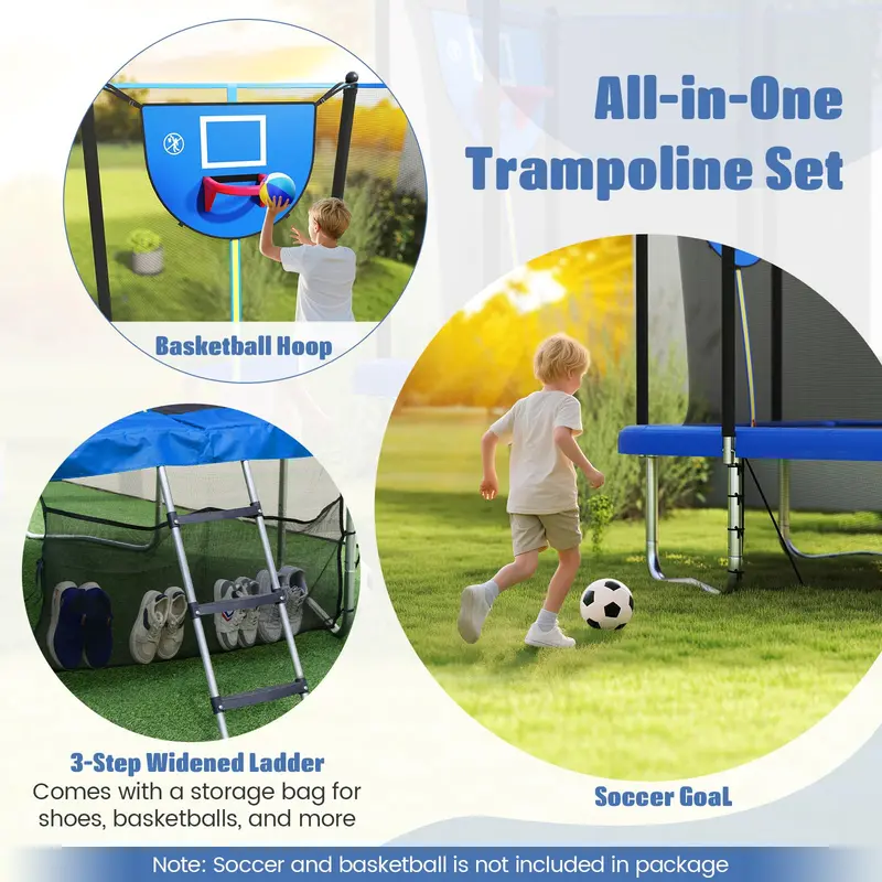 10 x 8 Foot Heavy-Duty Toddler Trampoline with Integrated Basketball Hoop, Soccer Goal, and Non-Slip Ladder 2