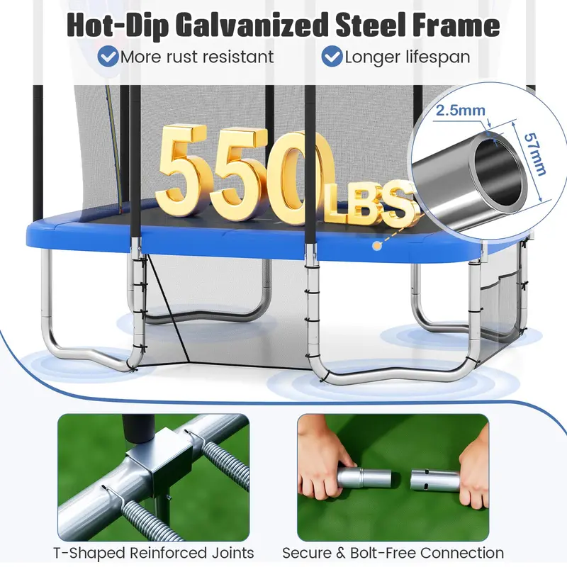 10 x 8 Foot Heavy-Duty Toddler Trampoline with Integrated Basketball Hoop, Soccer Goal, and Non-Slip Ladder