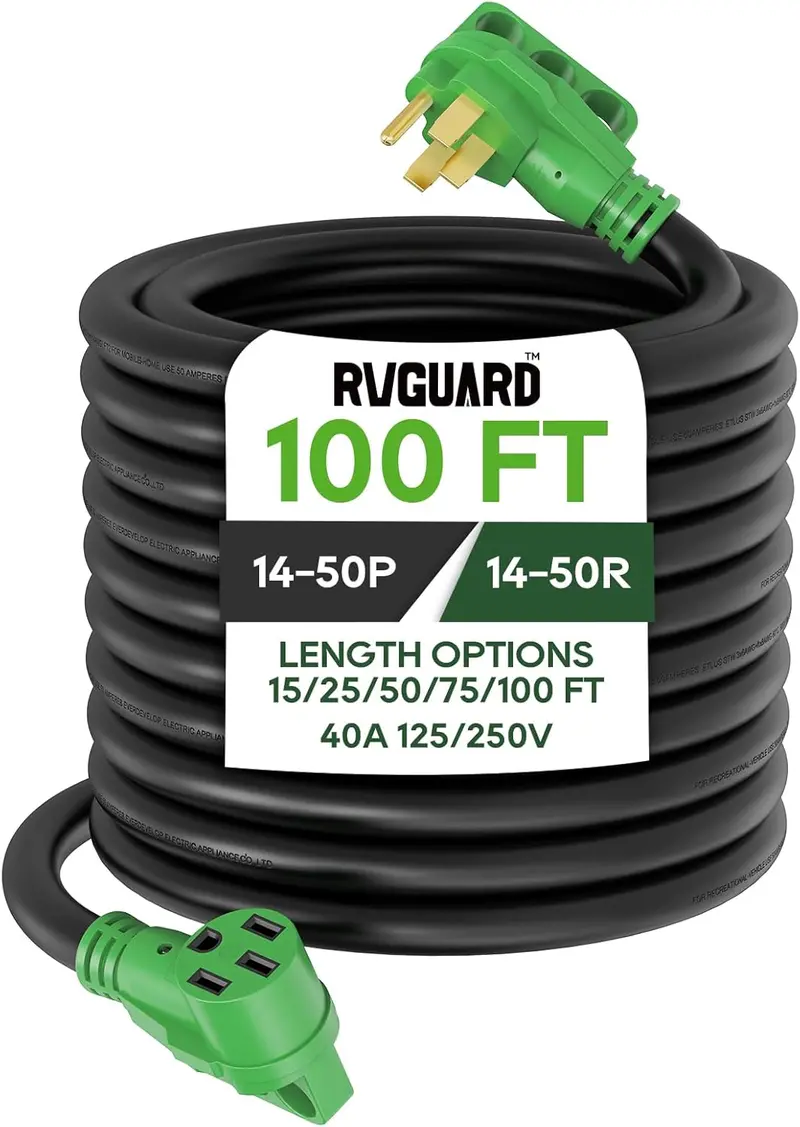 100-Foot Heavy-Duty RV/EV Extension Cord – 40A NEMA 14-50P/R, LED Power Indicator & Integrated Cord Organizer