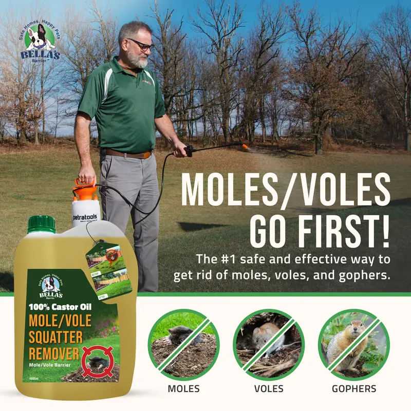 100% Pure Food-Grade Castor Oil – Natural, Pet-Safe Mole & Vole Repellent (1 Gallon)
