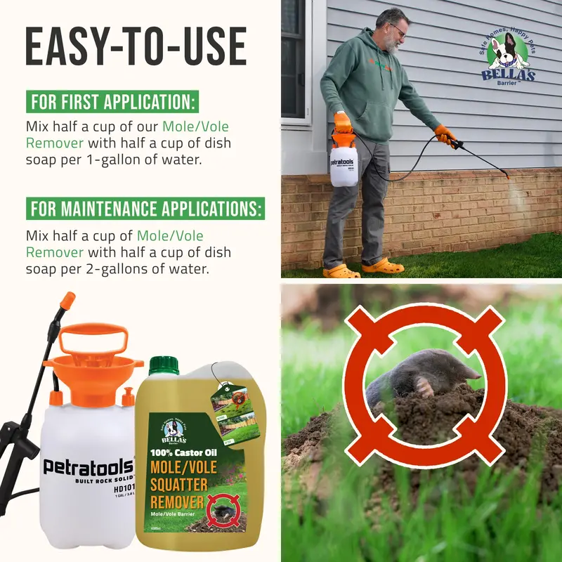 100% Pure Food-Grade Castor Oil – Natural, Pet-Safe Mole & Vole Repellent (1 Gallon)