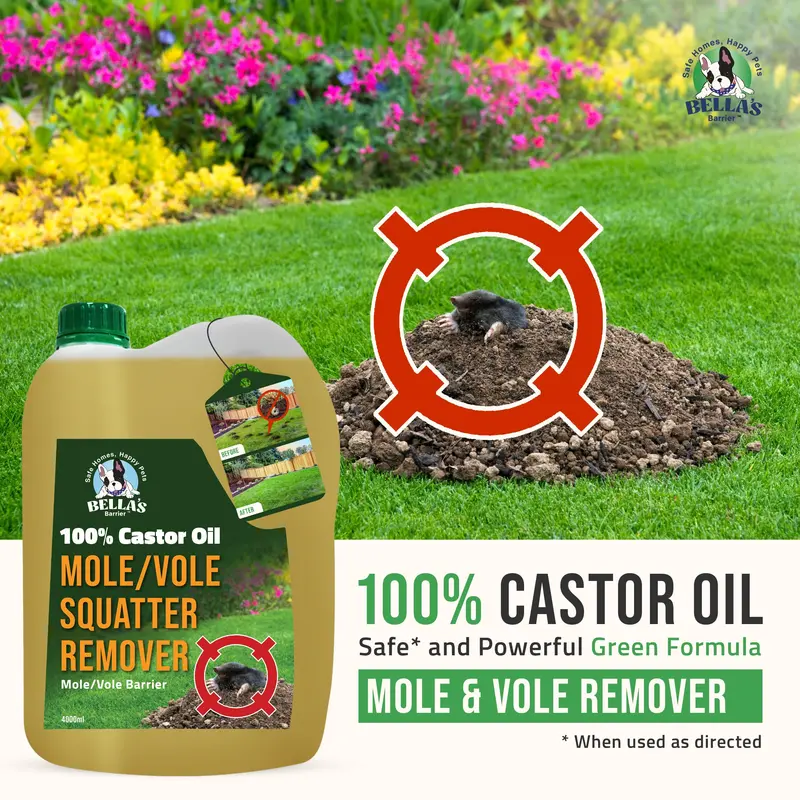 100% Pure Food-Grade Castor Oil – Natural, Pet-Safe Mole & Vole Repellent (1 Gallon)