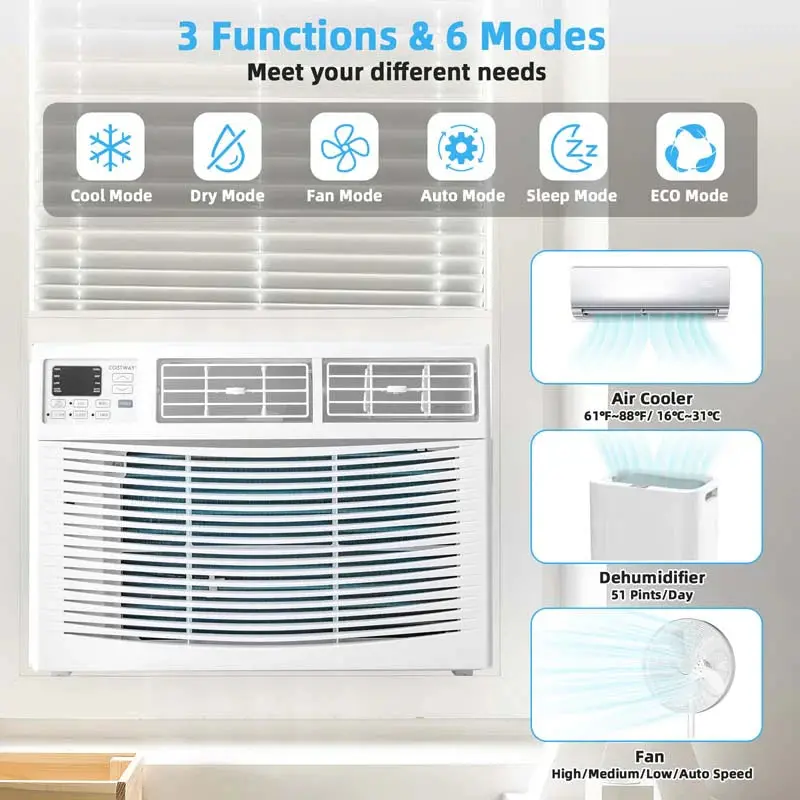 10,000 BTU Energy Star Window Air Conditioner – Quiet 3-in-1 Unit with Remote, Eco Mode & Dehumidifier