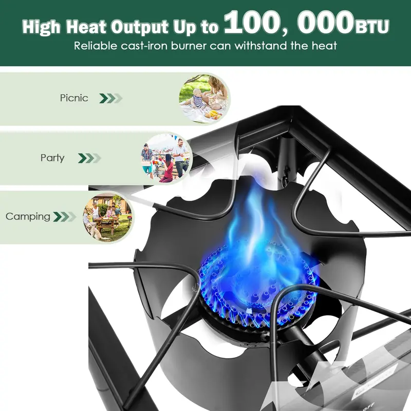 100,000 BTU Outdoor Propane Camp Stove – High-Pressure Gas Cooking Station
