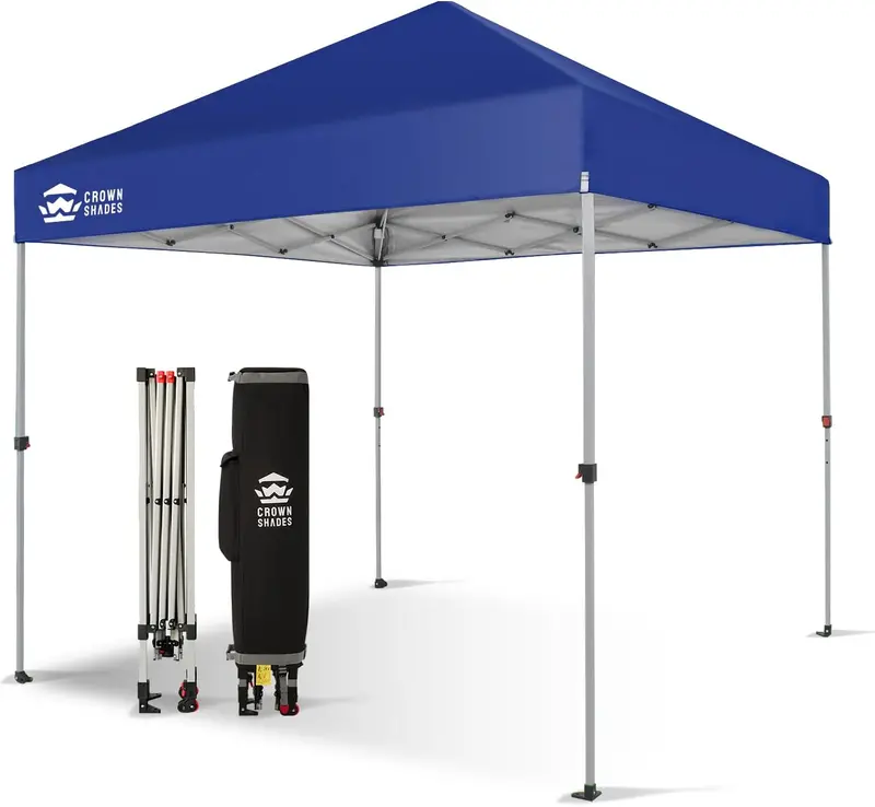 10x10 One-Touch Pop-Up Awning – Silver-Coated Sunshade with Adjustable Height & Sand Anchors