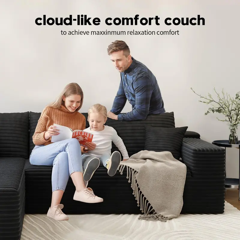 107.5-Inch Modular L-Shaped Cloud Sectional Sofa – Modern Deep-Seating Corner Lounge