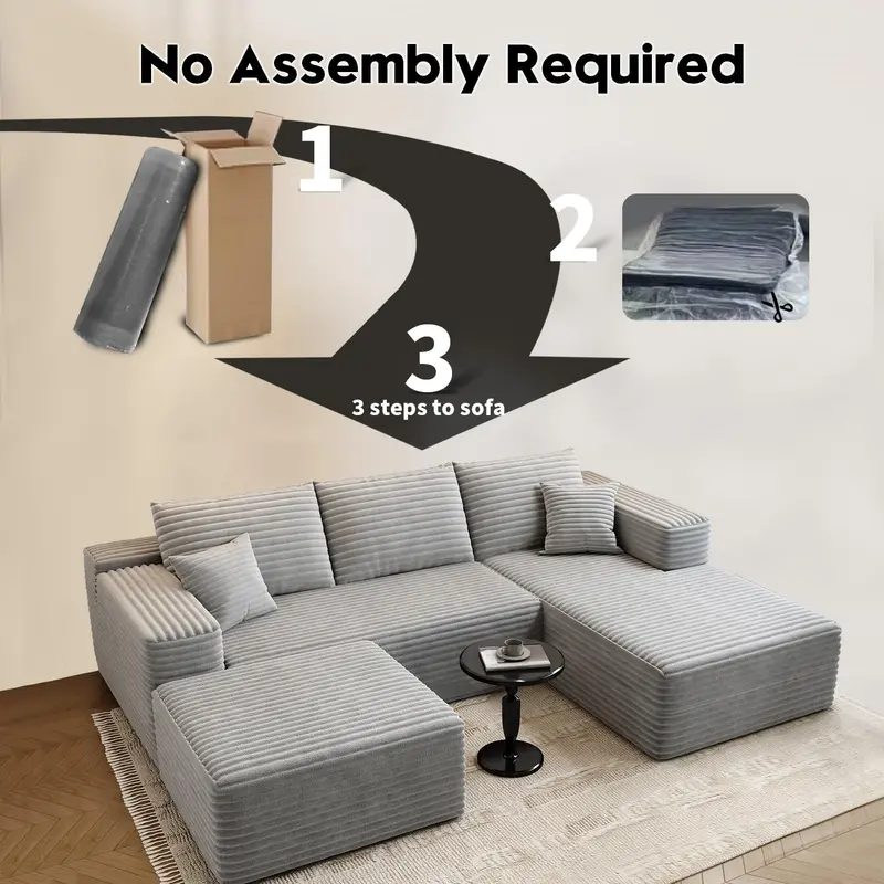 107.5-Inch Modular L-Shaped Cloud Sectional Sofa – Modern Deep-Seating Corner Lounge