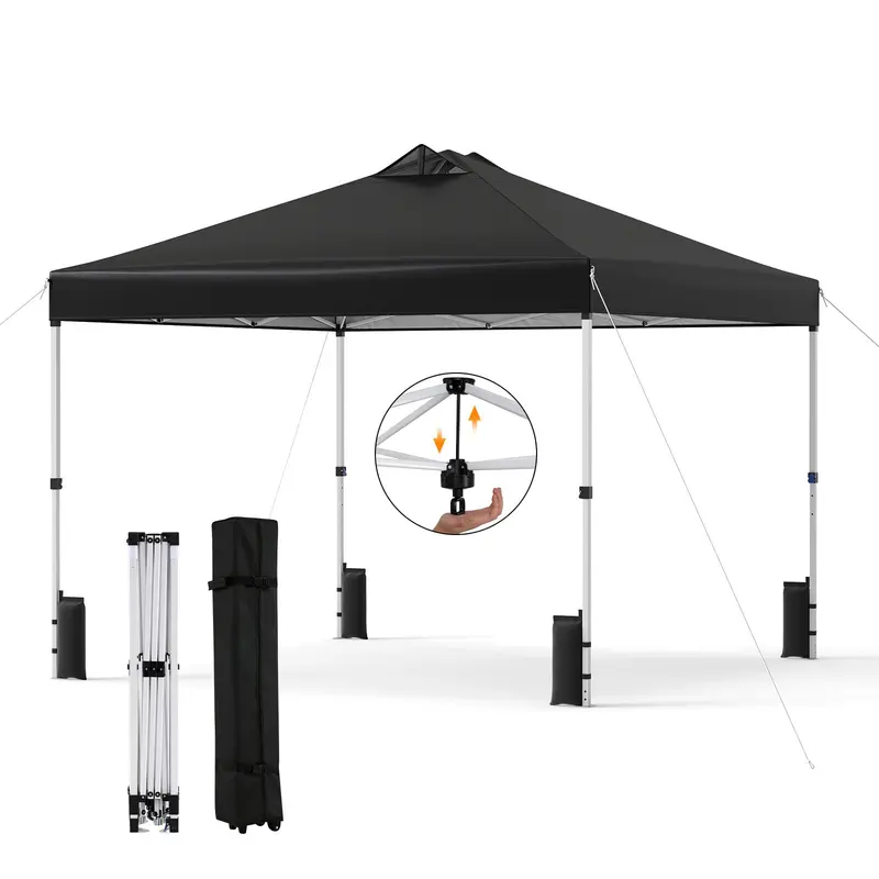 10x10-Foot Pop-Up Canopy Tent with One-Touch Setup, Sandbags & Convenient Roller Bag