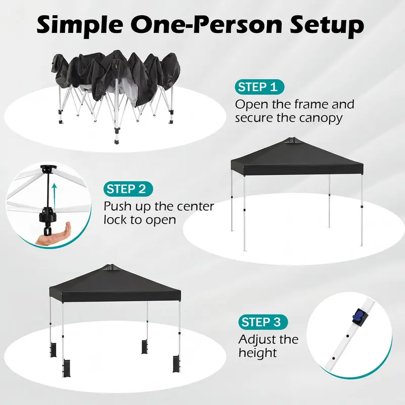 10x10-Foot Pop-Up Canopy Tent with One-Touch Setup, Sandbags & Convenient Roller Bag
