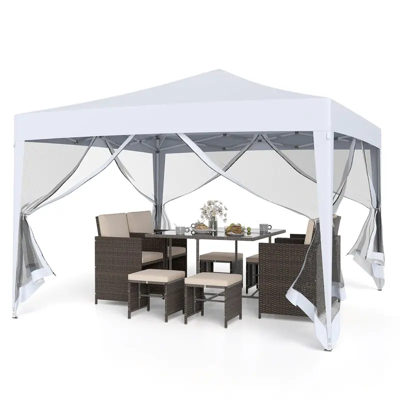 10x10 FT Pop-Up Canopy Tent – Instant Setup Outdoor Shelter with Mesh Panels, Carry Bag & Adjustable Height