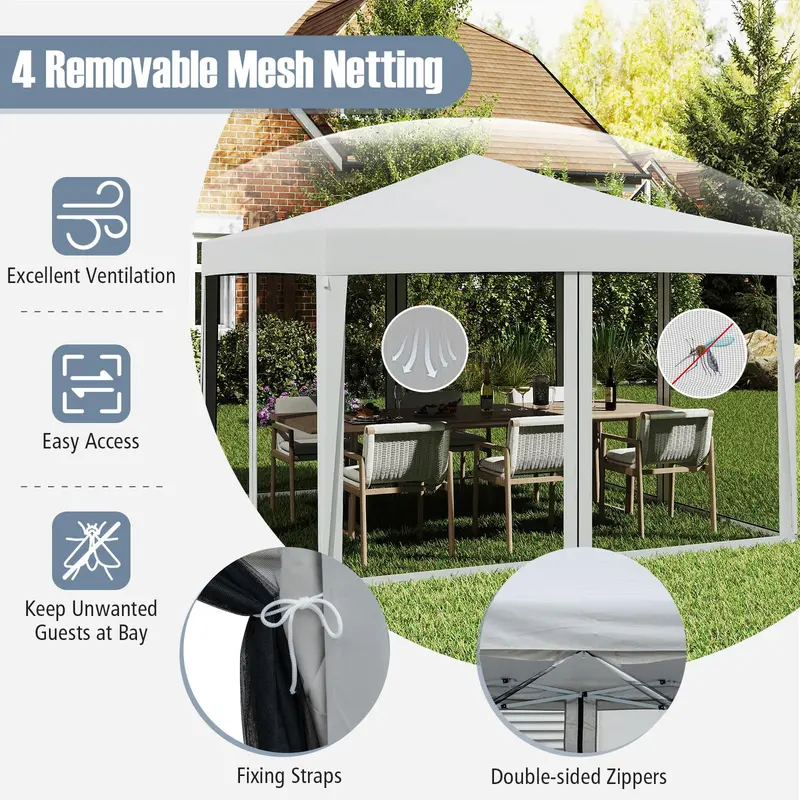 10x10 FT Pop-Up Canopy Tent – Instant Setup Outdoor Shelter with Mesh Panels, Carry Bag & Adjustable Height