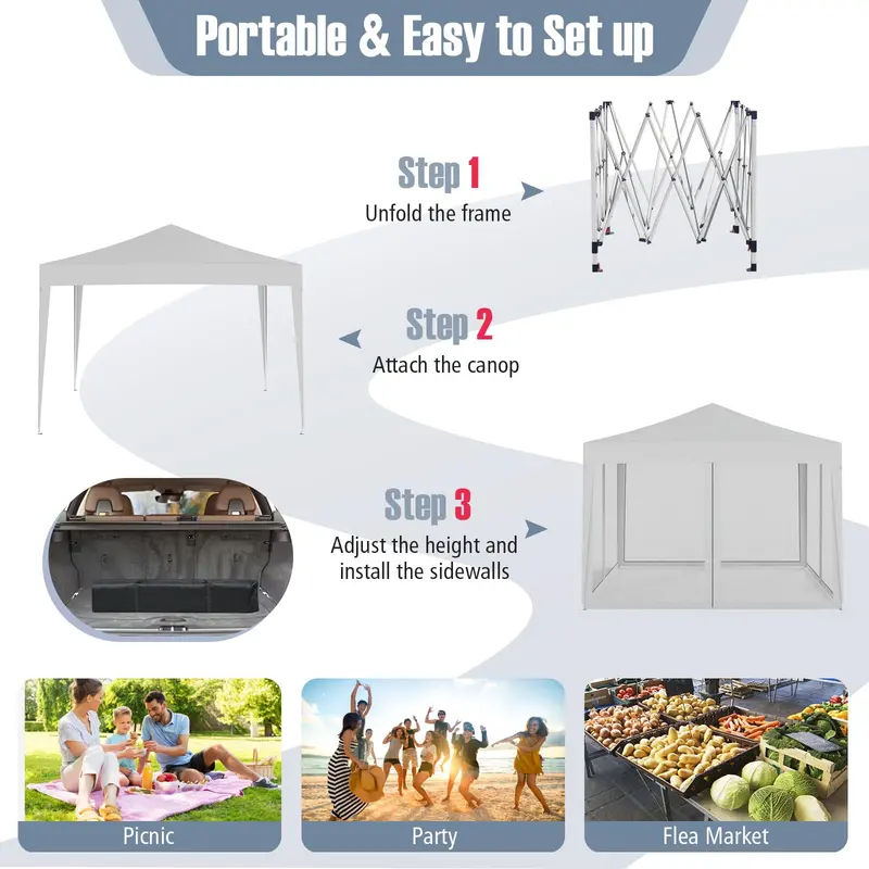 10x10 FT Pop-Up Canopy Tent – Instant Setup Outdoor Shelter with Mesh Panels, Carry Bag & Adjustable Height