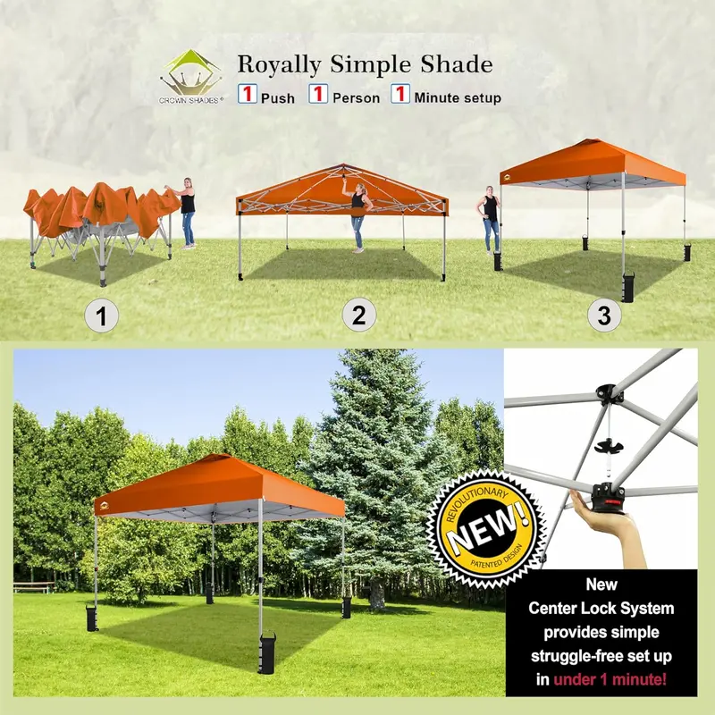 10x10 One-Touch Pop-Up Awning – Silver-Coated Sunshade with Adjustable Height & Sand Anchors