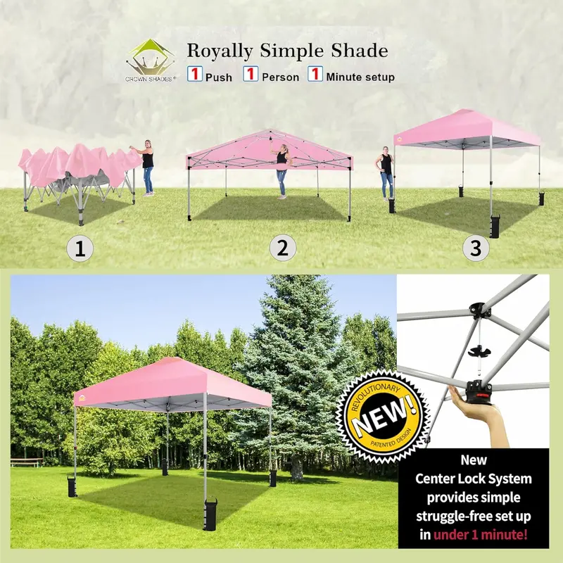 10x10 One-Touch Pop-Up Awning – Silver-Coated Sunshade with Adjustable Height & Sand Anchors