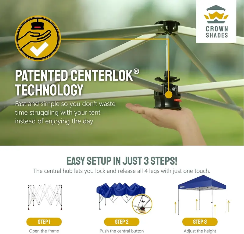 10x10 One-Touch Pop-Up Awning – Silver-Coated Sunshade with Adjustable Height & Sand Anchors