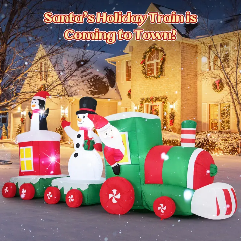 11.5-Foot Inflatable Christmas Train – Festive Outdoor Decoration with Santa, Snowman & Penguin Characters 2