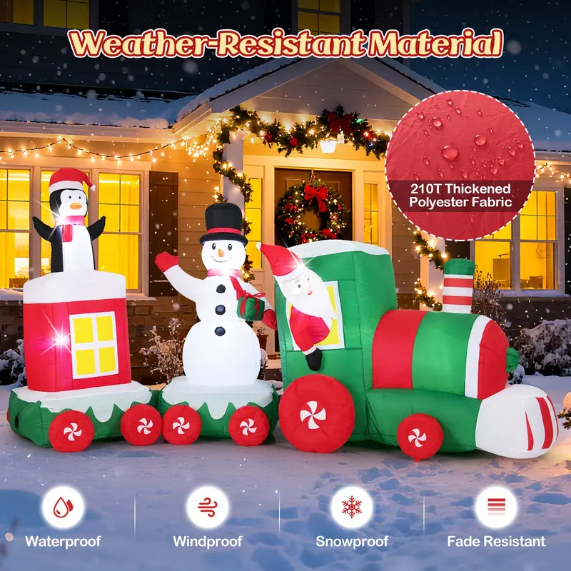 11.5-Foot Inflatable Christmas Train – Festive Outdoor Decoration with Santa, Snowman & Penguin Characters