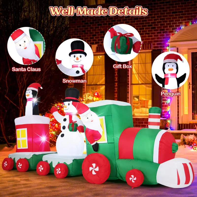11.5-Foot Inflatable Christmas Train – Festive Outdoor Decoration with Santa, Snowman & Penguin Characters