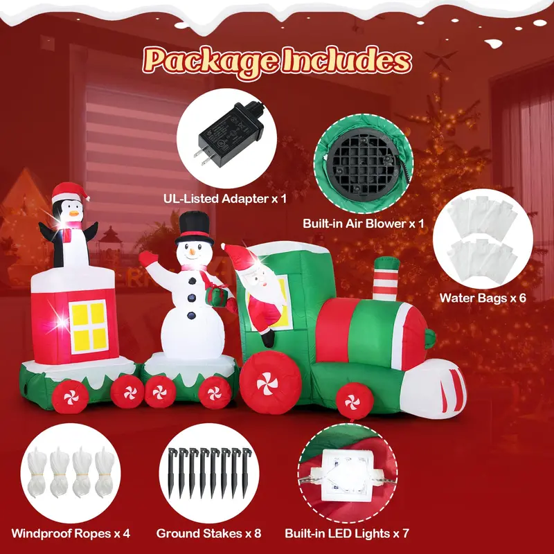 11.5-Foot Inflatable Christmas Train – Festive Outdoor Decoration with Santa, Snowman & Penguin Characters