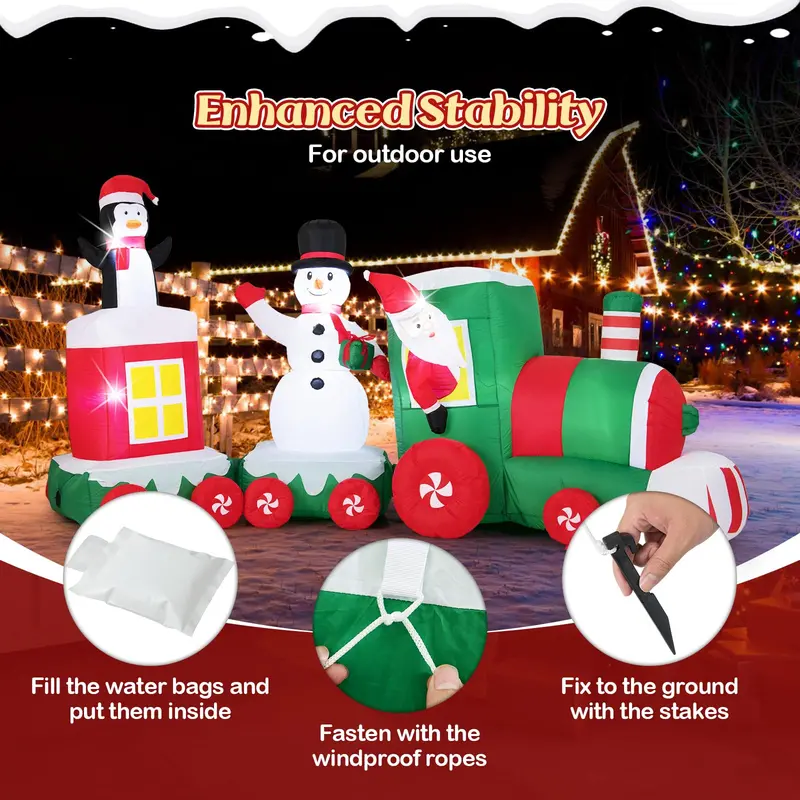11.5-Foot Inflatable Christmas Train – Festive Outdoor Decoration with Santa, Snowman & Penguin Characters