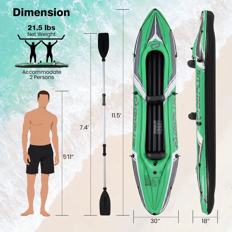 11.5-Foot Tandem Kayak for Adults – Aluminum Paddles Included, Ideal for Lakes, Rivers & Fishing