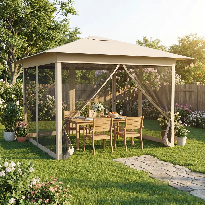 11.5' x 11.5' Pop-Up Gazebo Canopy Tent with Mesh Netting and One-Person Setup