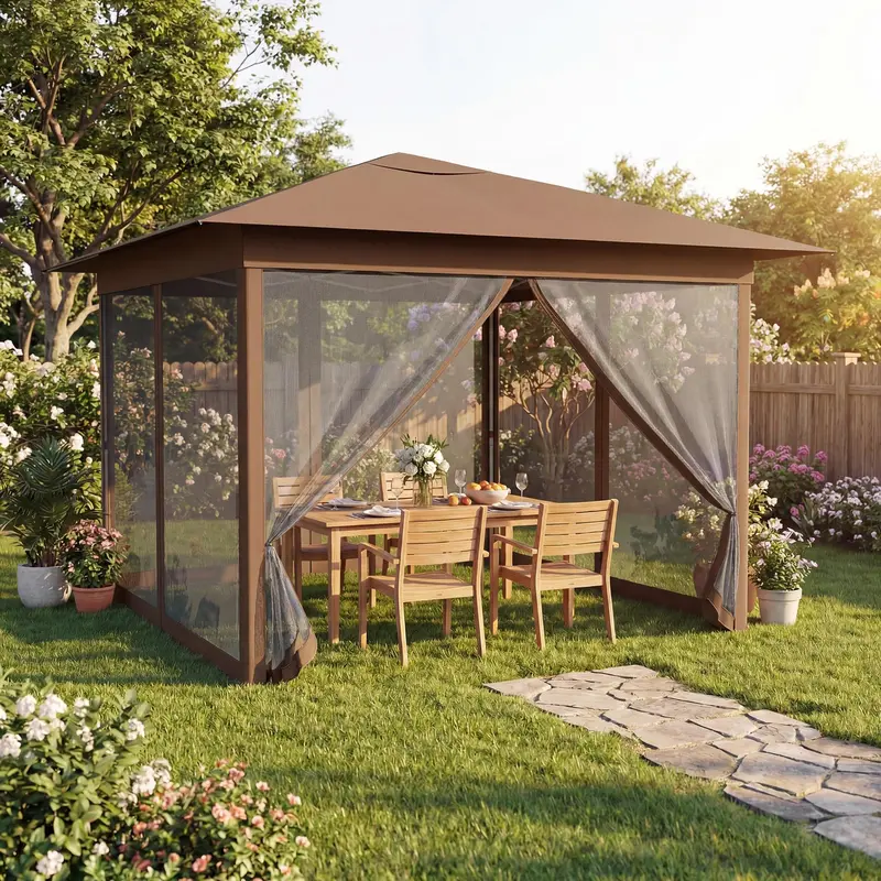 11.5' x 11.5' Pop-Up Gazebo Canopy Tent with Mesh Netting and One-Person Setup 2