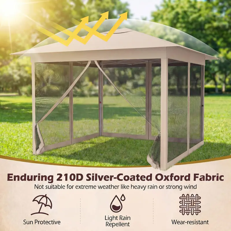 11.5' x 11.5' Pop-Up Gazebo Canopy Tent with Mesh Netting and One-Person Setup
