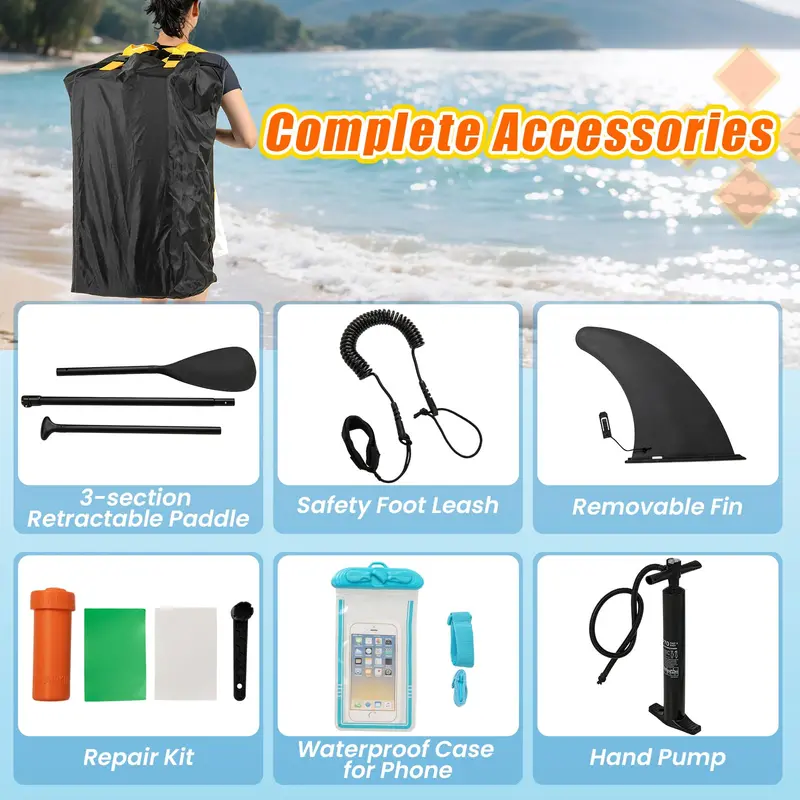 11-Foot All-in-One Inflatable Stand-Up Paddle Board – Features Waterproof Phone Pouch