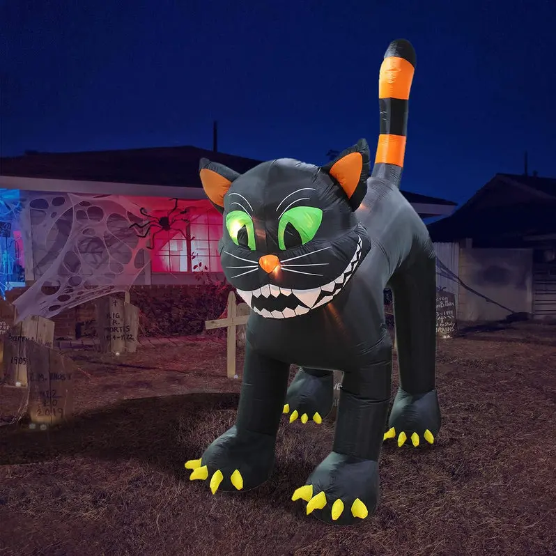 11-Foot Animated Inflatable Black Cat – Halloween Yard Display with Motion Effects