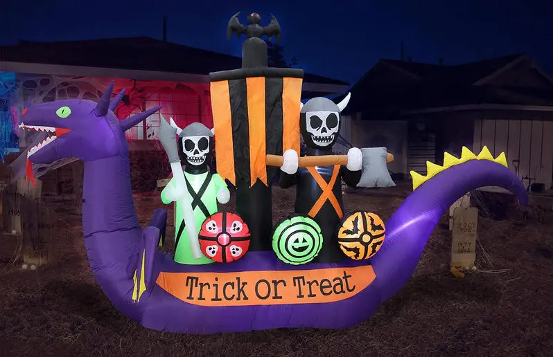 11-Foot Inflatable Halloween Scene – Dragon, Pirate Ship & Skeleton Display Set
